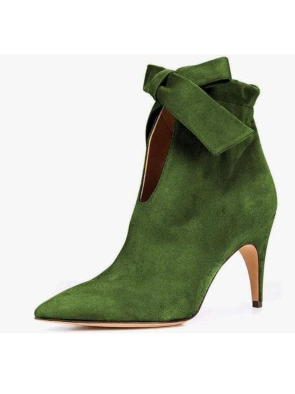 XYD Green Pointed Toe Ankle Booties Dress High Heels Cute Bow Graceful Boots